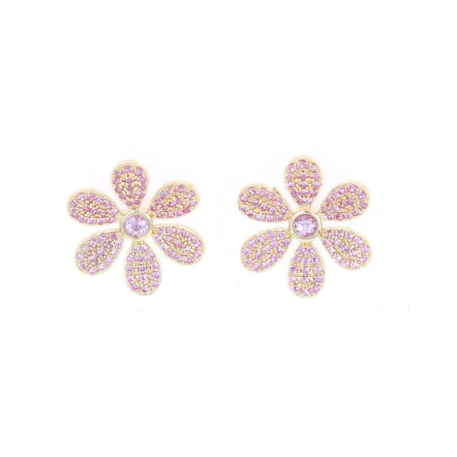 Pink Sapphire Flower Studs