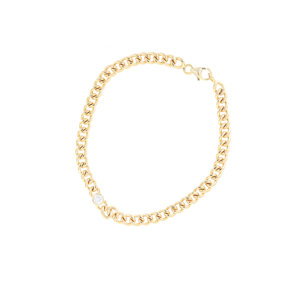 Large Curb Chain Bezel Diamond Solitaire Bracelet