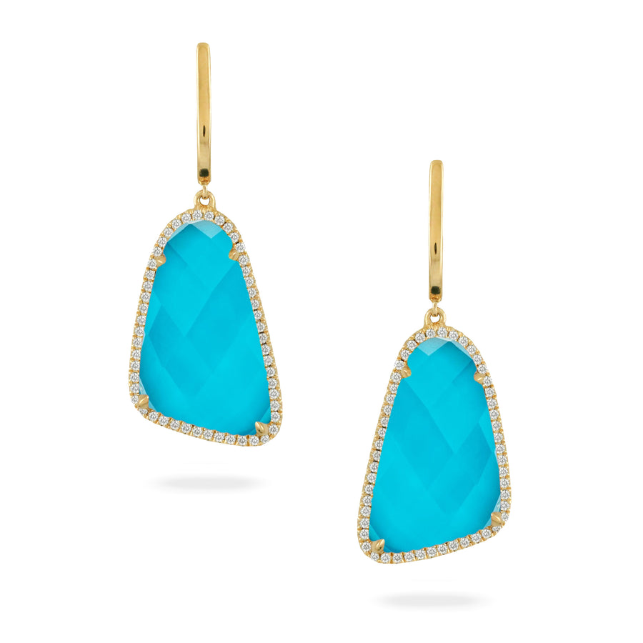 Asymmetrical Turquoise and Yellow Gold Earrings