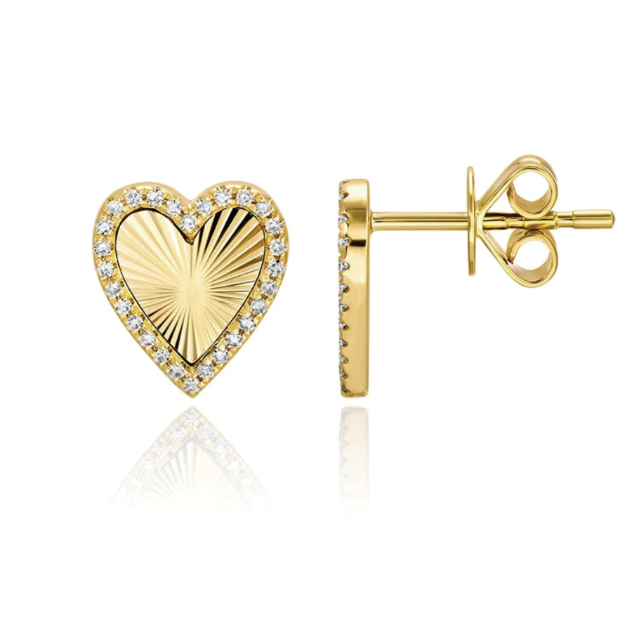 Fluted Pave Heart Studs