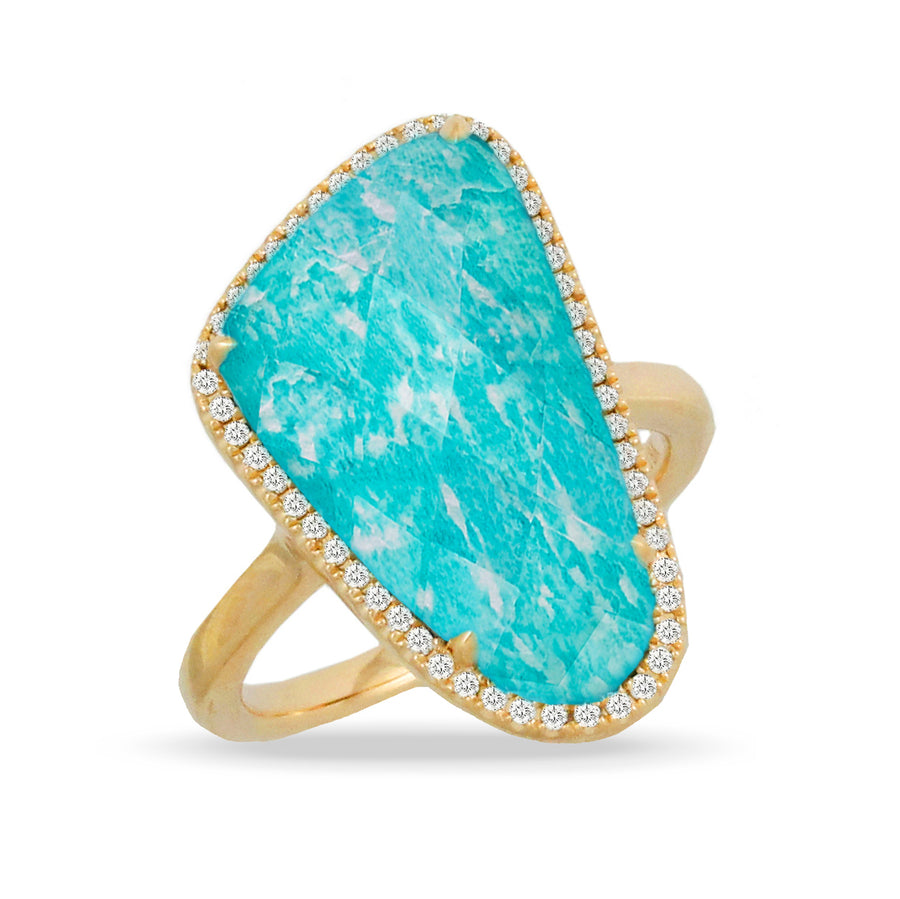 Asymmetrical Amazonite and Yellow Gold Ring