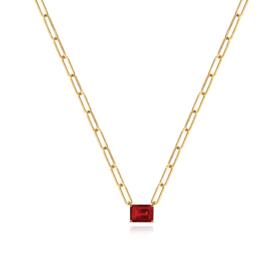 Solitaire Gemstone Emerald Cut Paperclip Necklace