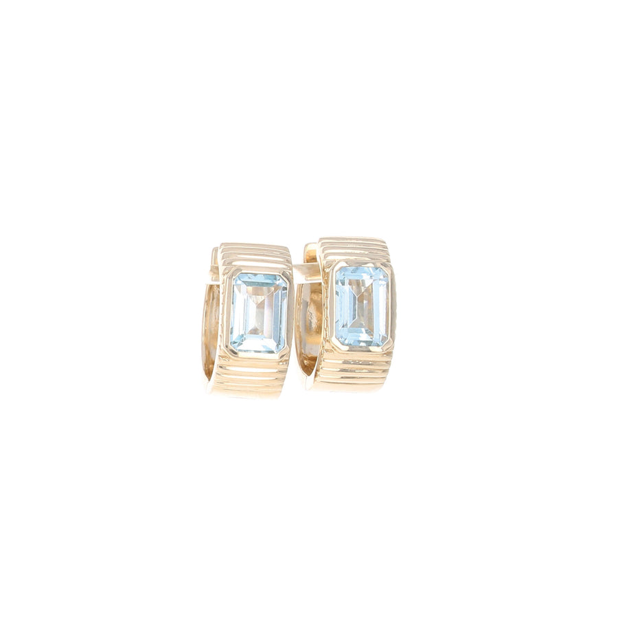 Thick Fluted Huggies with Blue Topaz Center