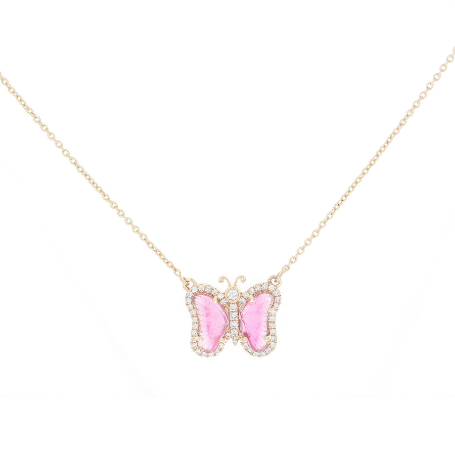 Pink Tourmaline Butterfly Necklace