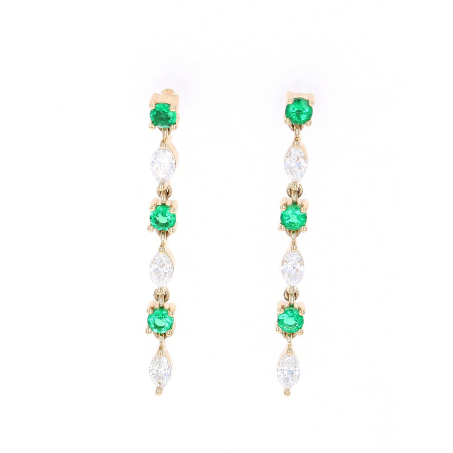Emerald and Marquise Diamond Dangle Earrings