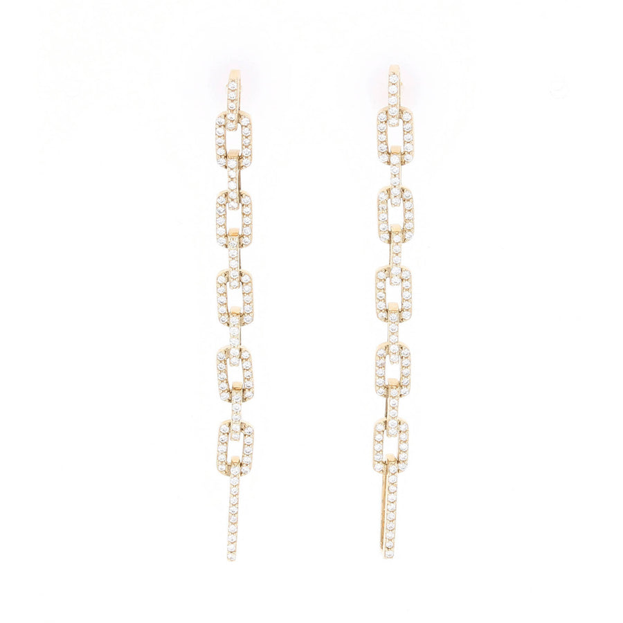 Pave Square Oval Link Drop Earrings