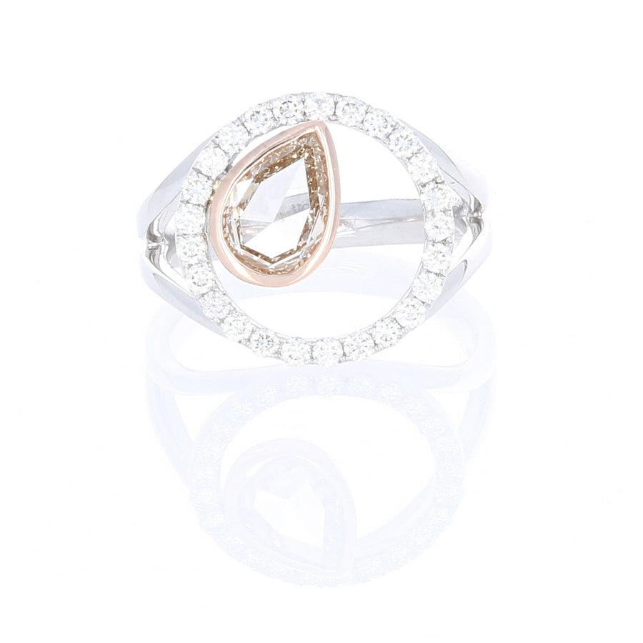 Diamond Circle Ring with Rose Gold Pear Center