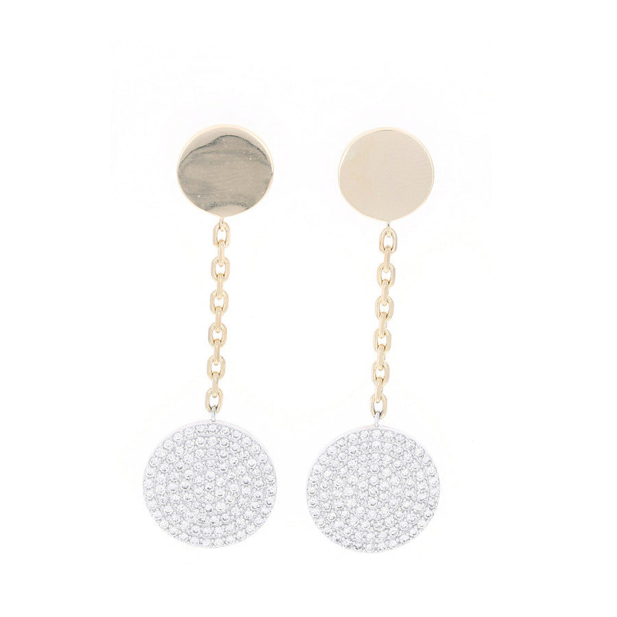 Mixed Metal Disc Studs with Pave Disc Dangle