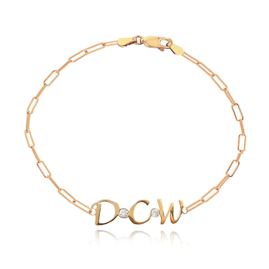 Gold Initials and Yellow Paperclip Bracelet