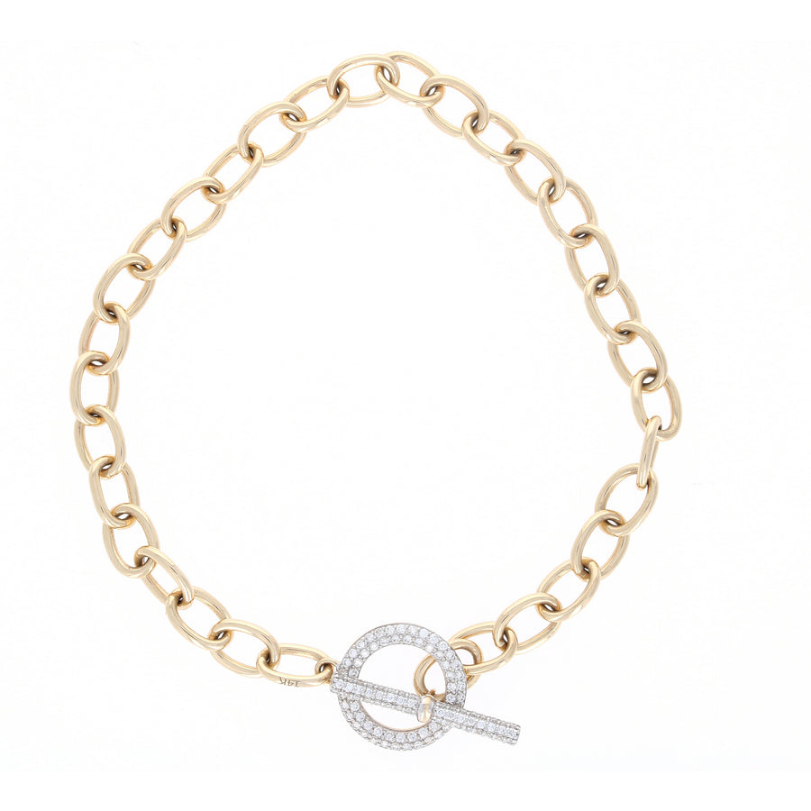 Oval Link Chain Bracelet with Pave Diamond Toggle Clasp