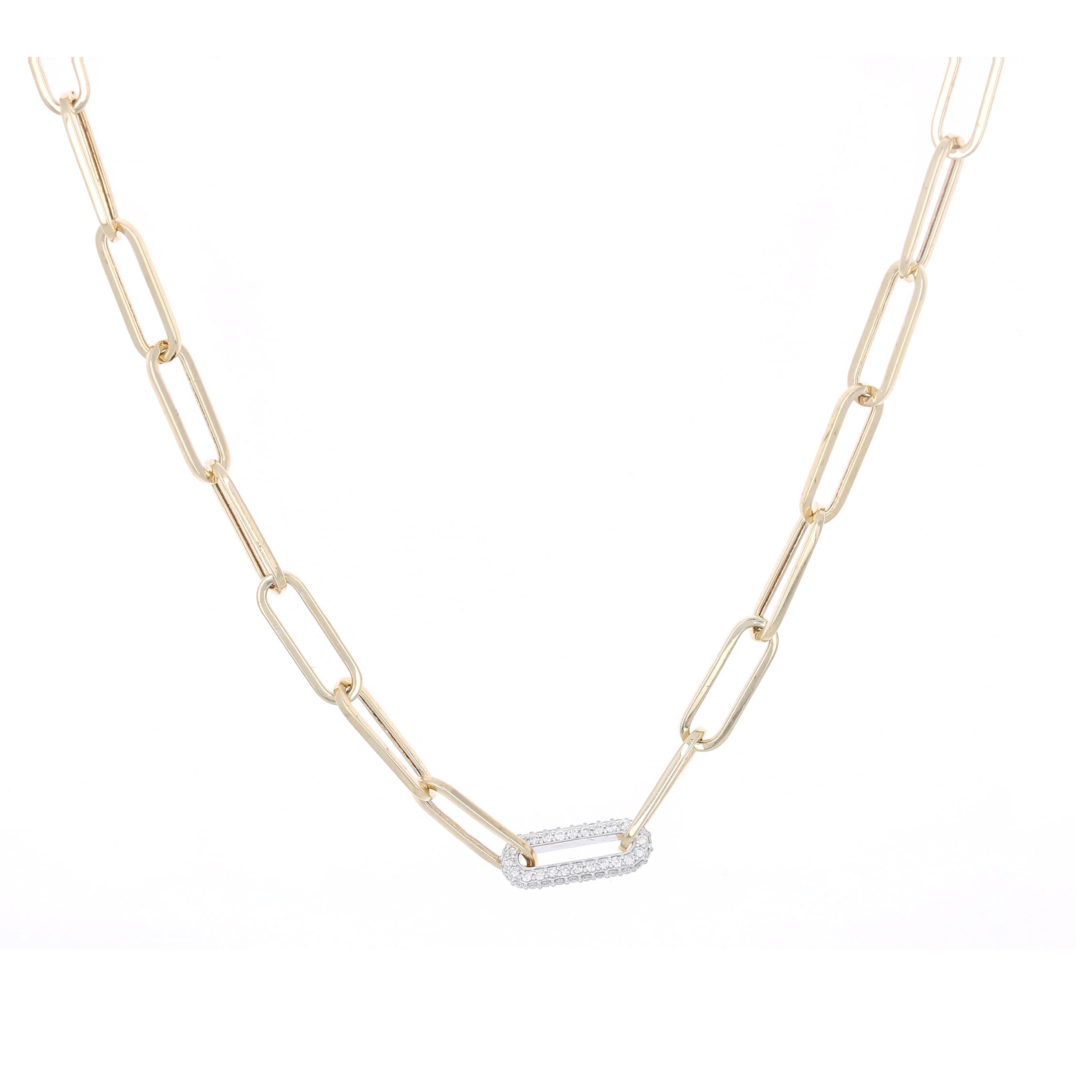 .12 Carat Diamond Paperclip, Diamond Paper Clip Charms, Chain Necklace, 14K  Gold