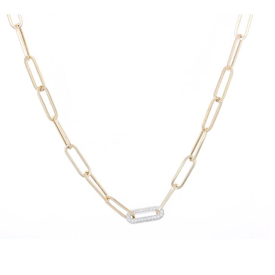 Paperclip Chain Necklace with Diamond Link