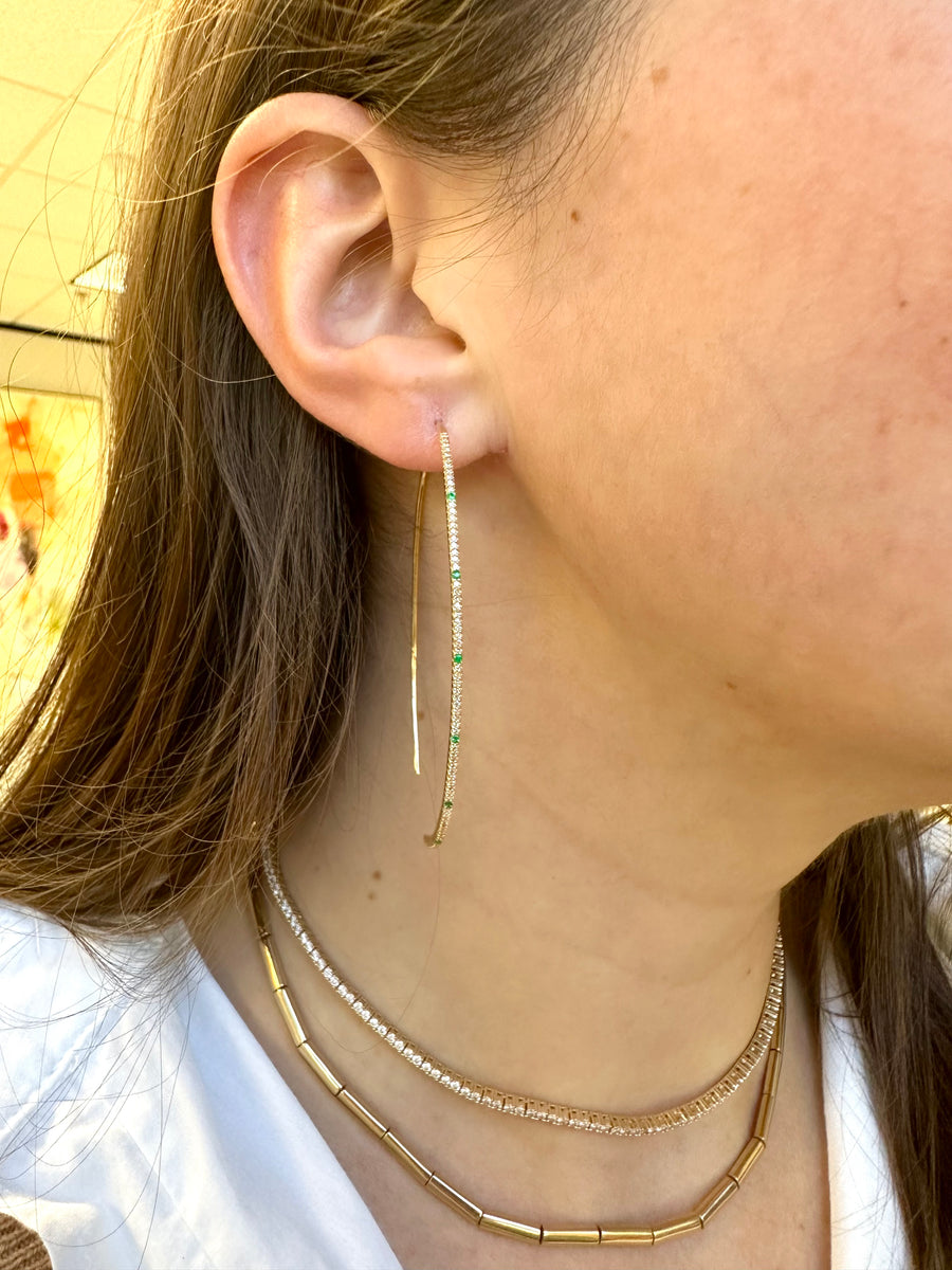 Pull Through Diamond and Emerald Hoops