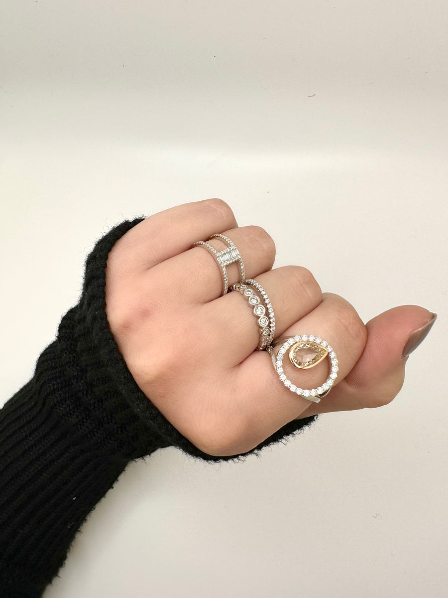 Diamond Circle Ring with Rose Gold Pear Center