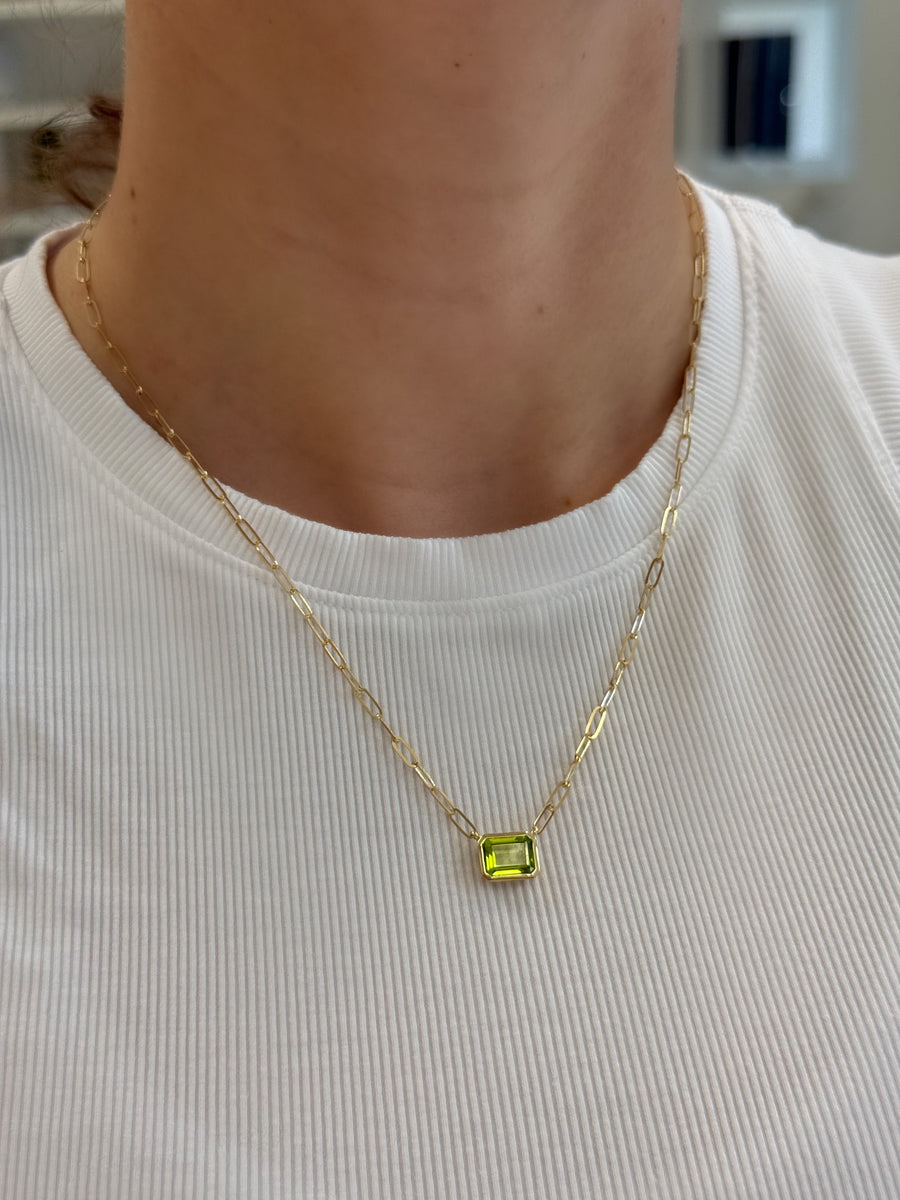 Peridot Pendant Paperclip Chain Necklace