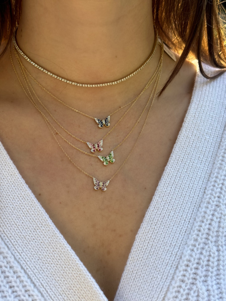 Mini Green and Diamond Ombré Butterfly Necklace