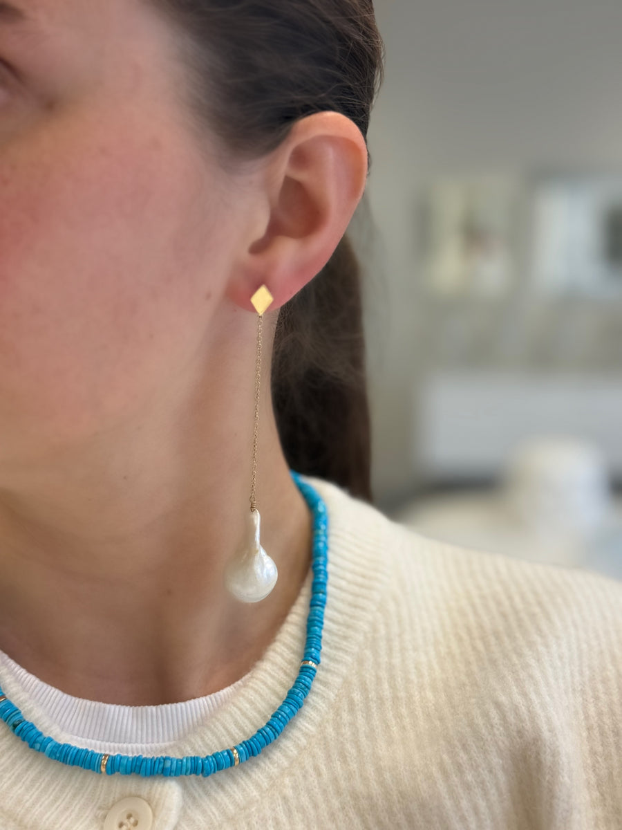 Baroque Pearl Elongated Chain Dangle Earrings