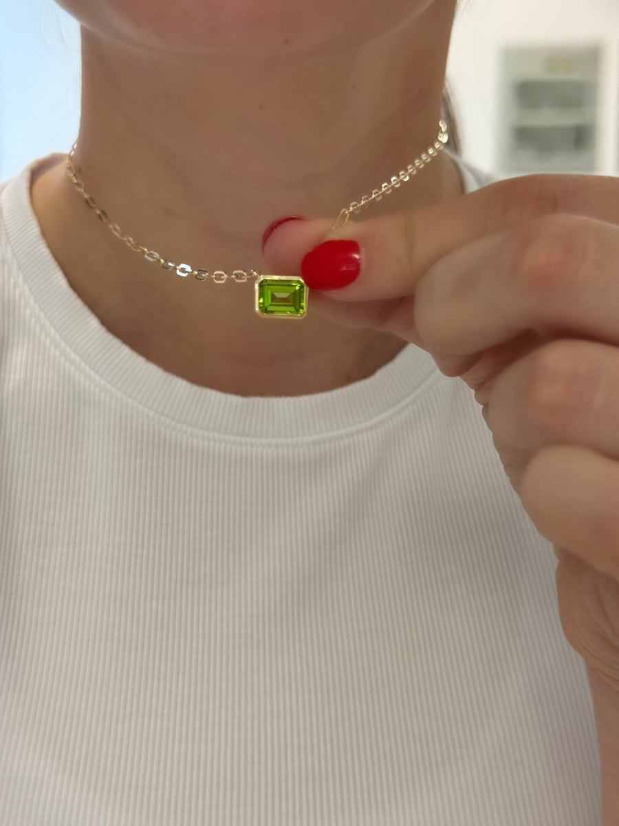 Peridot Pendant Paperclip Chain Necklace