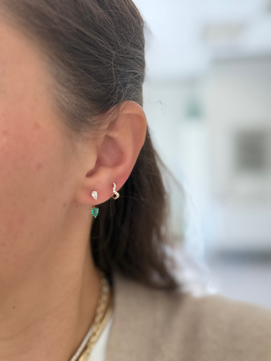 Pear Diamond and Emerald Ear Jacket Studs