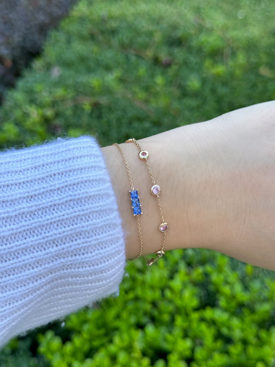 Triple Blue Sapphire Princess Cut Bracelet