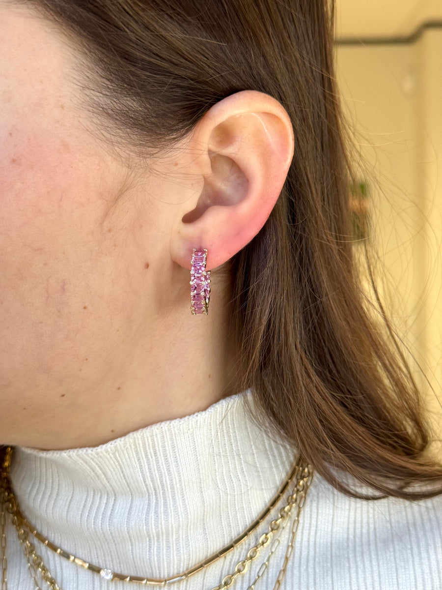 Pink Sapphire and Diamond Statement Hoops