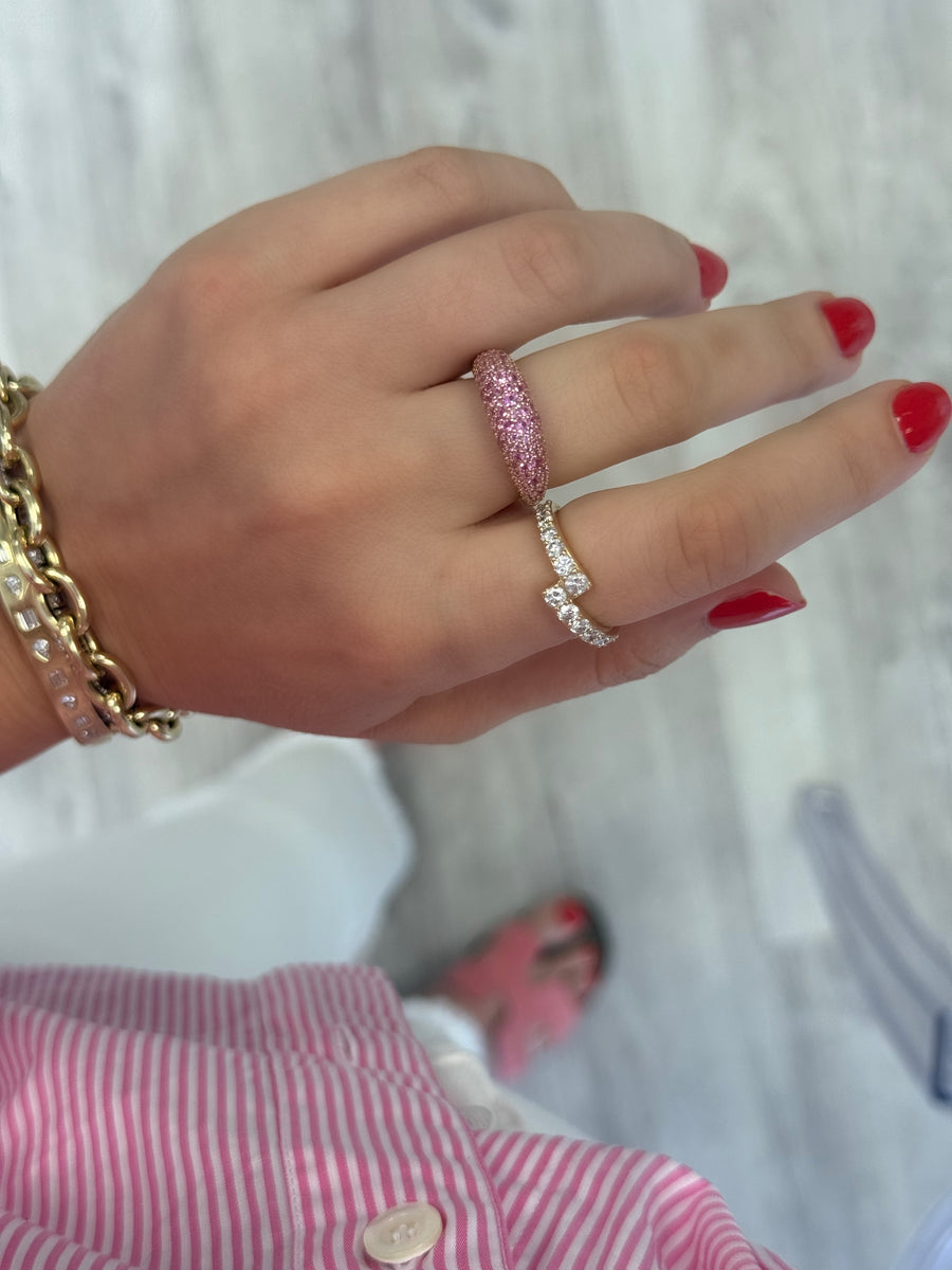 Pink Sapphire Crescent Domed Ring