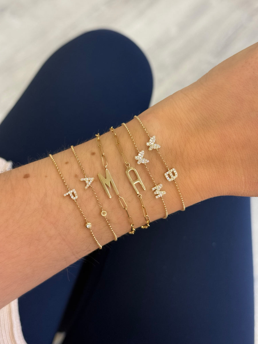 Mini Diamond Letter Bracelet with Bezel Set Diamond