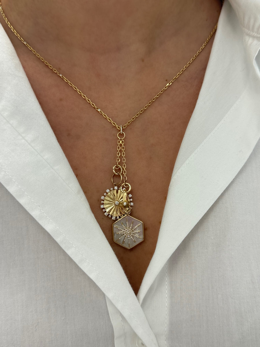Small Fluted Gold Medallion with Surrounding Diamonds