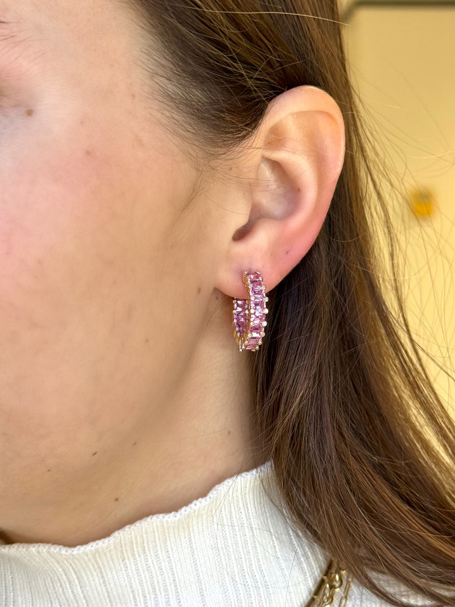 Pink Sapphire and Diamond Statement Hoops