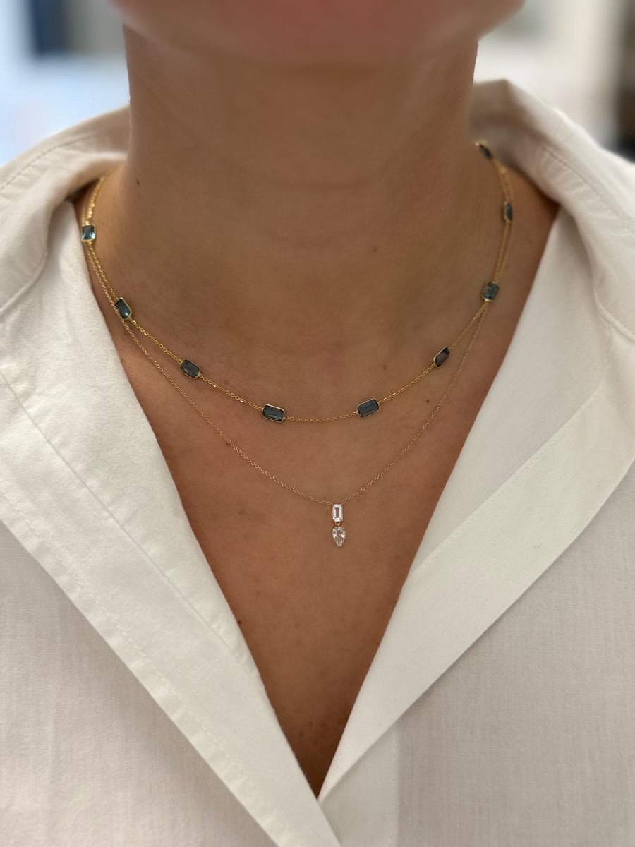 Bezel Blue Topaz Station Necklace