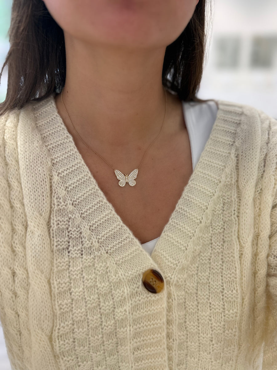 Large Pave Butterfly Necklace