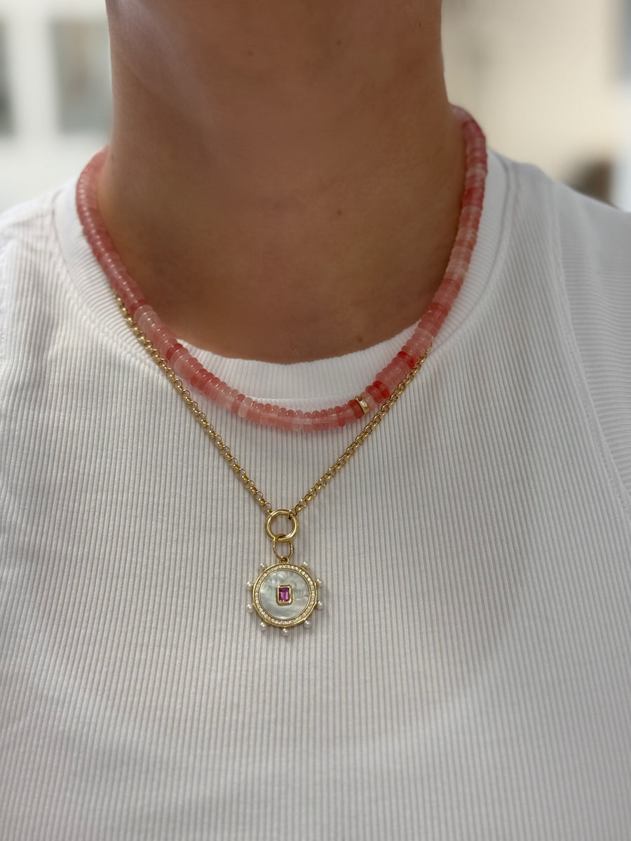 Jumbo Pink Quartz Rondelle Bead Necklace