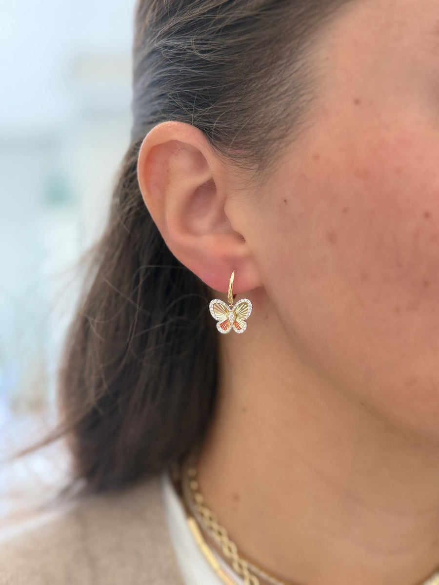 Fluted Pear Illusion Diamond Butterfly Earrings