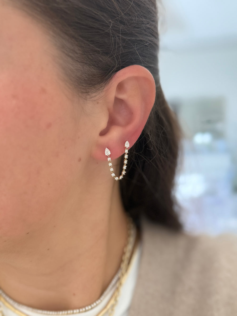 Double Piercing Pear Chain Stud