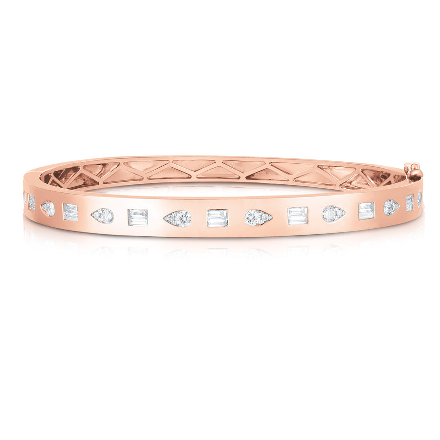 Inlay Baguette and Pear Diamond Geometric Bangle