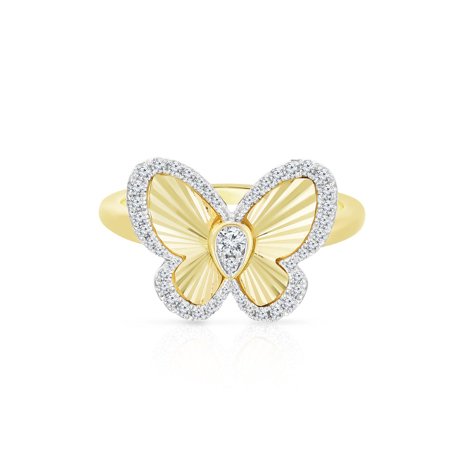 Fluted Pear Illusion Diamond Butterfly Ring