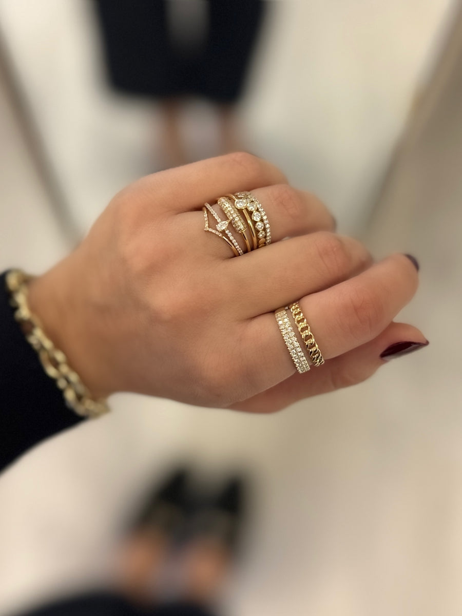 Diamond and Curb Chain Stacked Ring