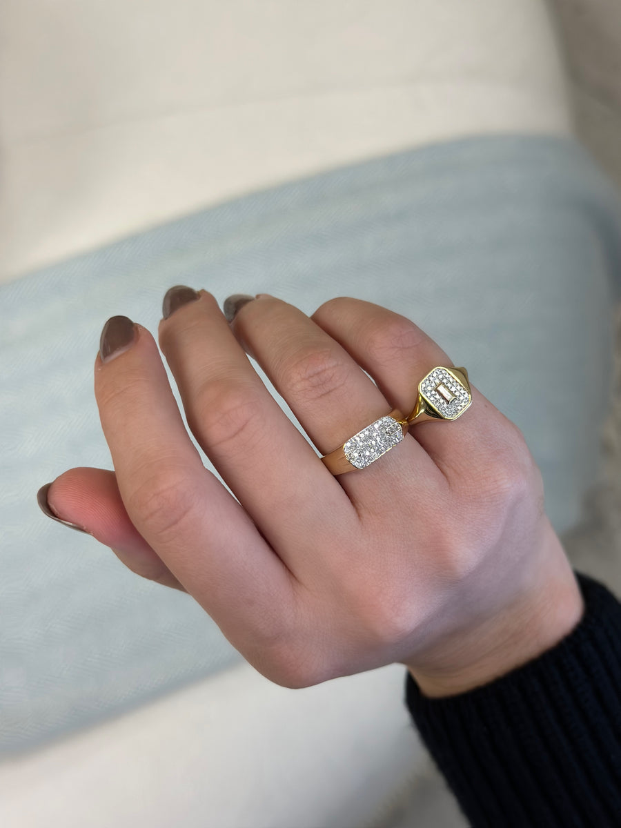 Pave and Baguette Signet Ring