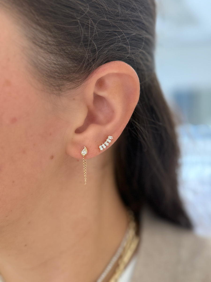 Pear Diamond Solitaire Front to Back Chain Studs