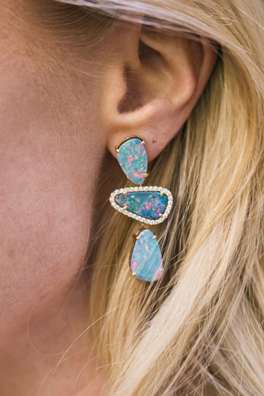 Pastel Opal and Diamond Drop Earrings