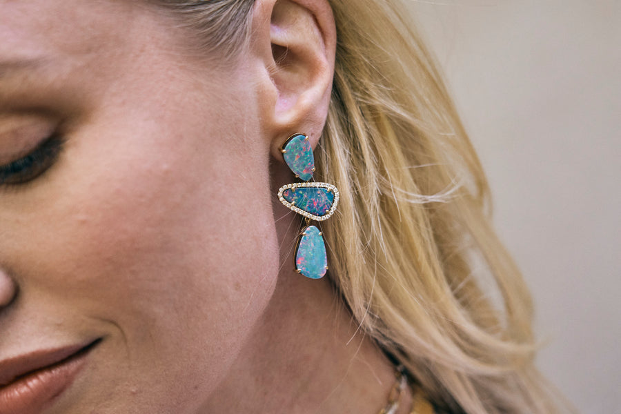 Pastel Opal and Diamond Drop Earrings