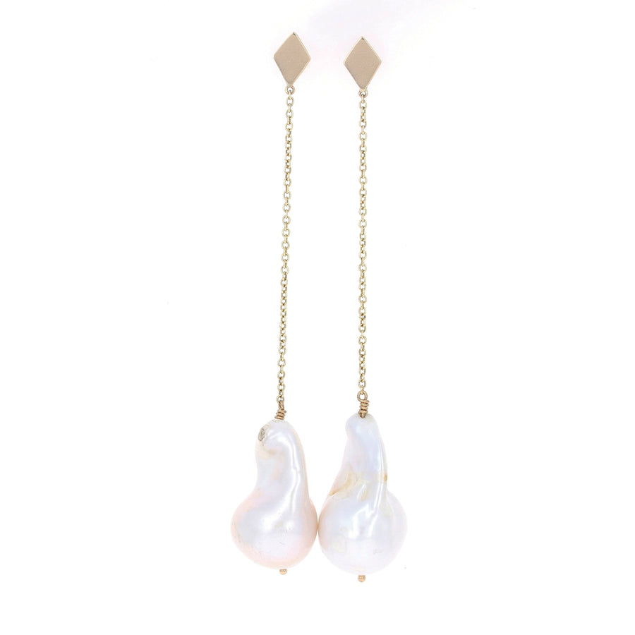 Baroque Pearl Elongated Chain Dangle Earrings