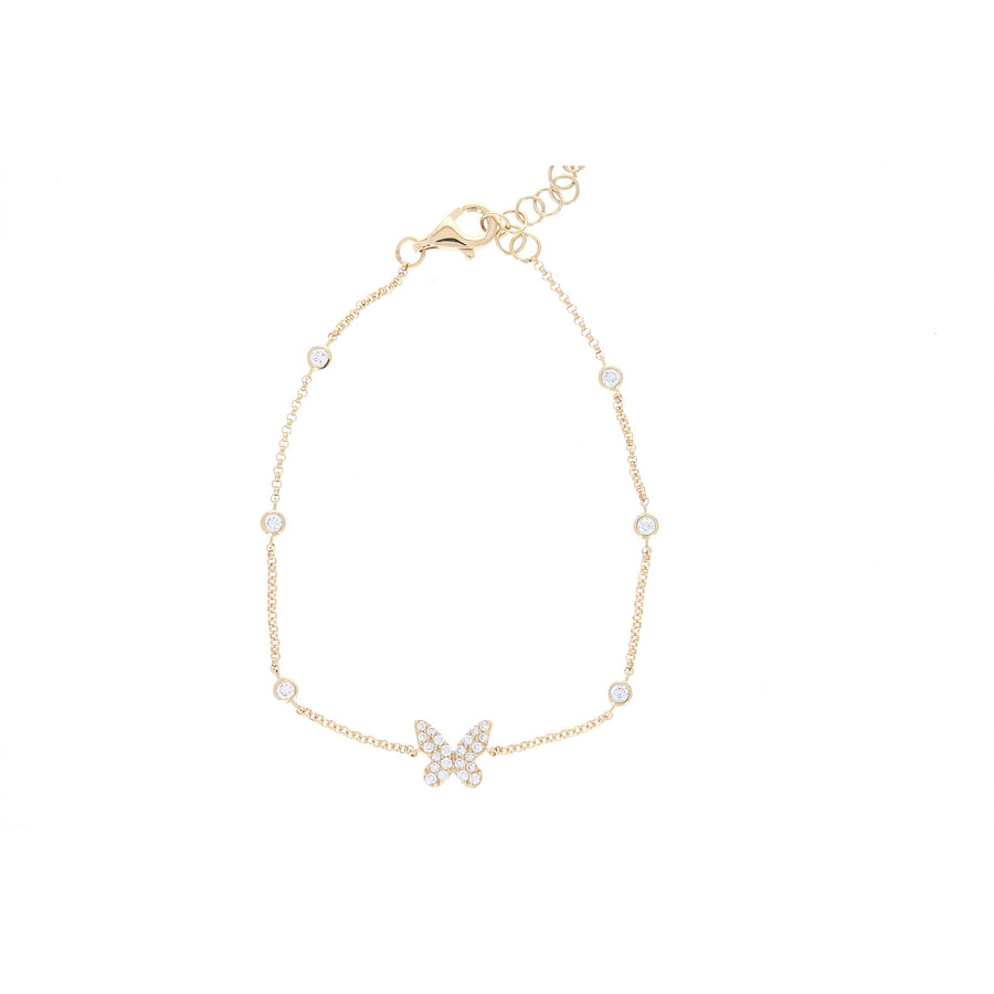Pave Butterfly Chain Bracelet with Bezel Diamonds