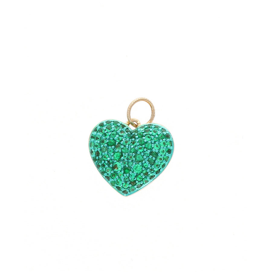 Double-Sided Emerald and Diamond Heart Charm