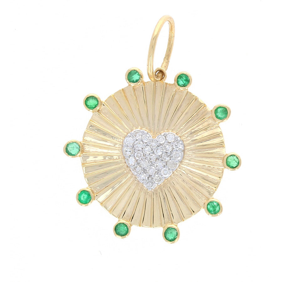 Round Pave Heart Charm with Surrounding Emeralds