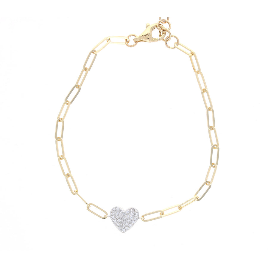 Pave Heart Paperclip Chain Bracelet