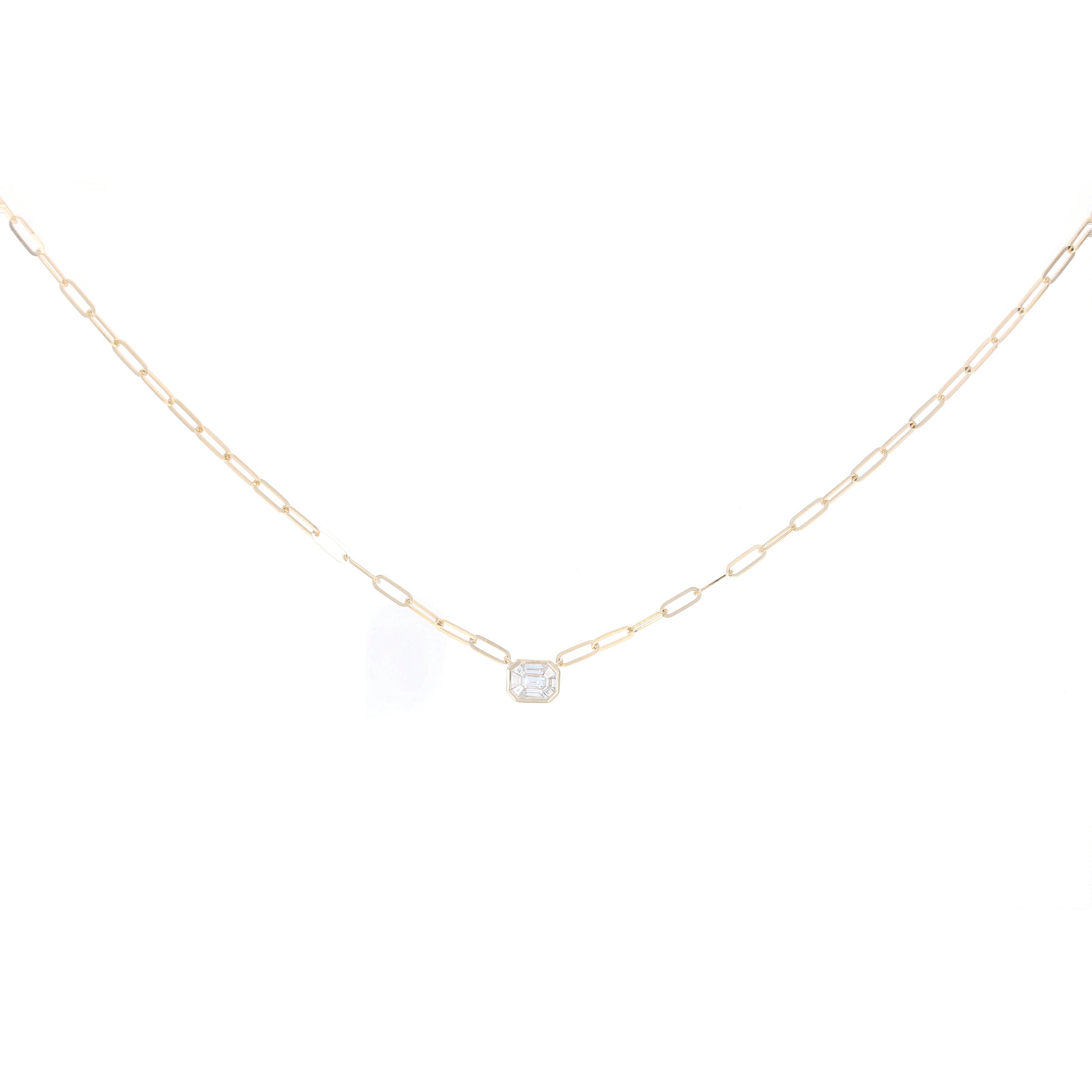 Paperclip Chain Bezel Diamond Pendant Necklace – Bella Madre Jewelry