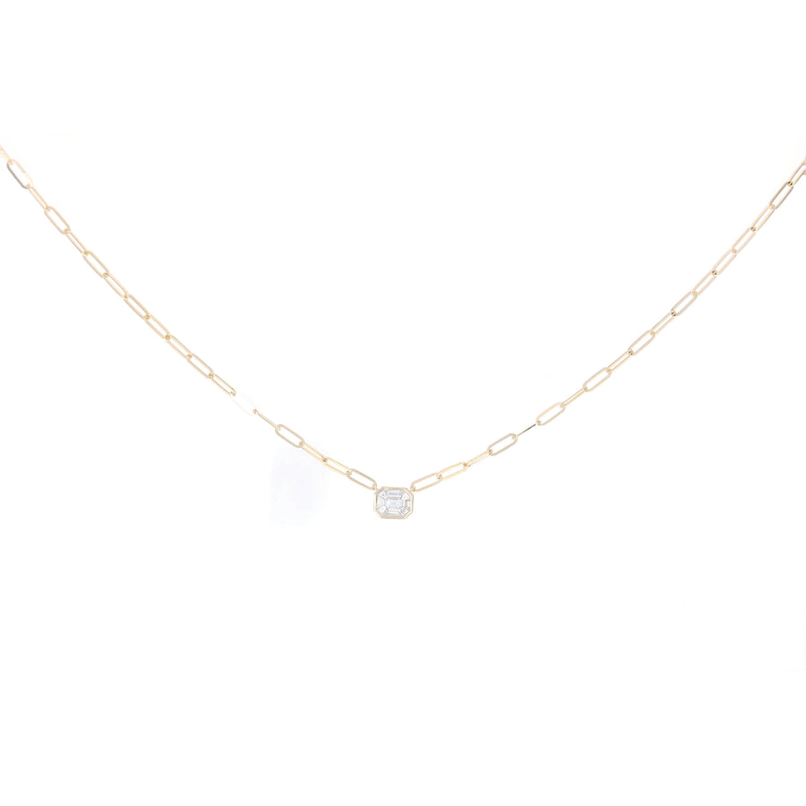 Paperclip Chain Bezel Diamond Pendant Necklace
