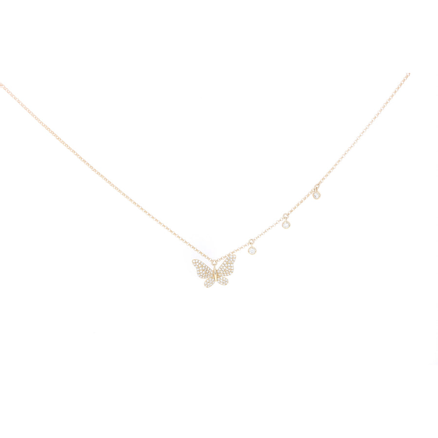 Pave Butterfly Necklace with Three Ascending Diamonds
