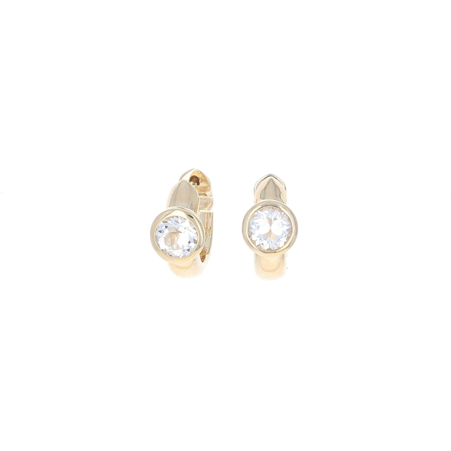 Chunky Gold and White Topaz Solitaire Huggies